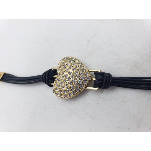VTG Juicy Couture Rhinestone Heart Bracelet Black Cord Adjustable Crown Charm - Picture 6 of 16